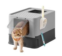 Feandrea Bac à Litière Fermé pour Chat, Maison de Toilette, Plateau Amovible, Pelle, Brosse, pour Grand Chat, Capacité 15 kg, Anti-Traces, Anti-fuites, Gris Anthracite et Gris Tourterelle PPT001B01