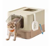 Feandrea Bac à Litière Fermé pour Chat, Maison de Toilette, Plateau Amovible, Pelle, Brosse, pour Grand Chat, Capacité 15 kg, Anti-Traces, Anti-fuites, Beige Sable et Marron Camel PPT001LJ02