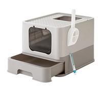 Feandrea Bac à Litière Fermé pour Chat, Maison de Toilette, Plateau Amovible, Pelle, Brosse, pour Grand Chat, Capacité 15 kg, Anti-traces, Anti-fuites, Gris Clair et Gris Foncé PPT001G01