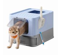 Feandrea Bac à Litière Fermé pour Chat, Maison de Toilette, Plateau Amovible, Pelle, Brosse, pour Grand Chat, Capacité 15 kg, Anti-Traces, Anti-fuites, Bleu Pastel et Gris Tourterelle PPT001Q01