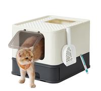 Feandrea Bac à Litière Fermé pour Grand Chat, Maison de Toilette, Plateau Amovible, Pelle, Brosse, Capacité 15 kg, Anti-Traces, Anti-fuites, Beige et Noir PPT001W01