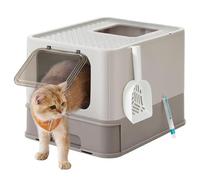 Feandrea Bac à Litière Fermé XXL, Maison de Toilette, Plateau Amovible | Capacité 15 kg, Pelle, Brosse, Anti-traces, Anti-fuites, Beige, Collection BOXAL PPT001G01