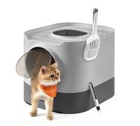 Feandrea Bac à Litière, Litière pour Chat XXL, avec Couvercle, Plateau Amovible, Pelle, Brosse, Espace pour Grands Chats, Moins de Traces, Fond Anti-Fuite, Gris Tourterelle et Gris Ardoise PPT002B01