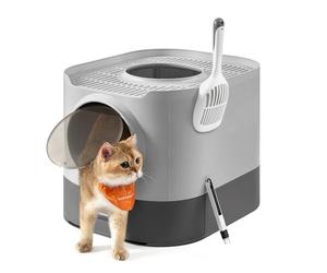 Feandrea Bac à Litière, Litière pour Chat XXL, avec Couvercle, Plateau Amovible, Pelle, Brosse, Espace pour Grands Chats, Moins de Traces, Fond Anti-Fuite, Gris Tourterelle et Gris Ardoise PPT002B01