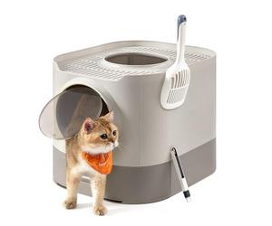 Feandrea Bac à Litière, Litière pour Chat XXL, avec Couvercle, Plateau Amovible, Pelle, Brosse, Espace pour Grands Chats, Moins de Traces, Fond Anti-Fuite, Oatmeal et Gris Chaud PPT002G01