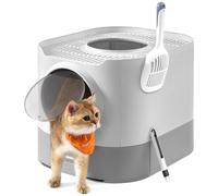 Feandrea Bac À Litière, Litière Pour Chat Xxl, Avec Couvercle, Plateau Amovible, Pelle, Brosse, Pour Des Chats De Tailles Différentes, Moins De Traces, Gris Tourterelle Et Gris Clair