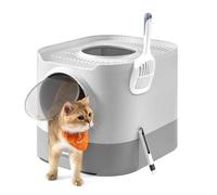 Feandrea Bac à Litière, Litière pour Chat XXL, avec Couvercle, Plateau Amovible, Pelle, Brosse, pour des Chats de Tailles Différentes, Moins de Traces, Gris Tourterelle et Gris Clair PPT002GD01