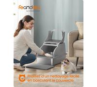 Feandrea Bac à Litière pour Chat, en Acier Inoxydable, avec Couvercle Basculant, Grande Taille, Design Étanche, Pelle, Brosse, Double Entrée, pour Chats Jusqu'à 15 kg Gris Tourterelle