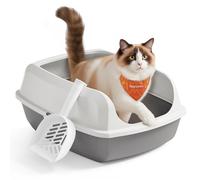 Feandrea Bac à Litière pour Chat, Parois Hautes, XXL, Ouvert sur Le Dessus, avec Pelle, pour Chatons et Grands Chats, Blanc Nuage PPT010W101