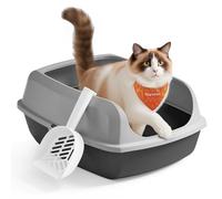 Feandrea Bac à Litière pour Chat, Parois Hautes, XXL, Ouvert sur Le Dessus, avec Pelle, pour Chatons et Grands Chats, Gris Ardoise PPT010GN01