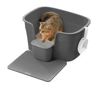 Feandrea Bac à Litière pour Foyers Multi-Chats, Litière Extra Large avec Paroi Latérale, avec Un Tapis de Litière, Boîte de Rangement, Pelle, pour Grand Chat, Gris Ardoise PPT003G02