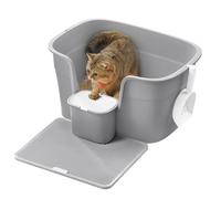 Feandrea Bac à Litière pour Foyers Multi-Chats, Litière Extra Large avec Paroi Latérale, avec Un Tapis de Litière, Boîte de Rangement, Pelle, pour Grand Chat, Gris Tourterelle PPT003G01