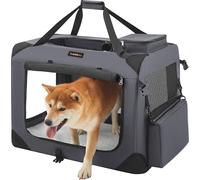 Feandrea banc pliable pour chiens, boîte de transport pour chiens, L, sac pour chiens, tissu Oxford, filet, respirant, portable, cadre métallique, avec poignées, poches,