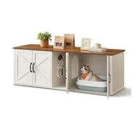 Feandrea Cache-Litière pour 2 Chats, Meuble de Litière, Entrée Frontale, Peut Être Utilisé comme Table, Meuble TV, 145,6 x 48,5 x 50 cm, Blanc et Marron PCL010K01