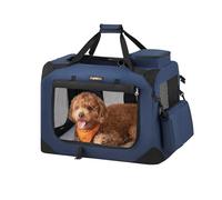 Feandrea Cage de transport pliable pour chien - Taille M - Tissu Oxford - Maille - Cadre en métal - Avec poignée - Poches de rangement - 60 x 41 x 41 cm - Bleu foncé
