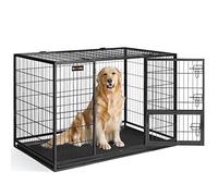 Feandrea Cage pour Chien Lourd, 122 x 74,5 x 80,5 cm, pour Chiens Moyens et Grands, Double Porte Amovible, Nettoyage Facile, XXL, Noir PPD003B01