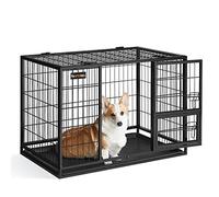 Feandrea Cage pour Chien Lourd, 92,5 x 57,5 x 64 cm, pour Chiens Petits et Moyens, Anti-évasion, Double Porte Amovible, L, Noir PPD002B01
