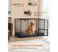Feandrea Cage pour Chien Lourd, Caisse pour Chien, 122 x 75,5 x 80,5 cm, pour Chiens Moyens et Grands, Anti-évasion, Double Porte Amovible, Parc pour Chien noir