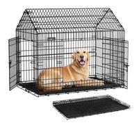 Feandrea Cage pour Chien Pliable, 120 x 72,5 x 109 cm, Métal, XXL, Grands Chiens, avec Double Porte, Nettoyage Facile, Noir d'encre