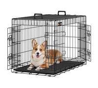 Feandrea Cage pour Chien Pliable avec 2 Portes, Plateau Amovible, 92,5 x 57,5 x 64 cm, Taille L, Noir PPD36H
