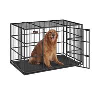 Feandrea Cage pour Chien Ultra-résistante, 122 x 75 x 80 cm | Niche, Double Porte, pour Chiens Moyens et Grands, avec Toit et Plateau Amovibles, Noir d'Encre, Collection DACK PPD006B01