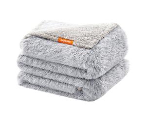 Feandrea Couverture Chien Hydrofuge, Longue Couverture en Peluche pour Chiens Très Grands, Humains, Chats, 229 x 203 cm, XXXL, Polaire Sherpa, Réversible, Protection pour Canapé, Gris Ombré PPB009GA01