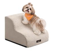 Feandrea Escalier pour Chien, à 2 Marches, Housse Amovible Lavable | Lit, Canapé, Imperméable avec Designs Antidérapants, Pente Douce, Poignée, Blanc Crème, Collection BADDI PPS002LH01