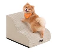 Feandrea Escalier pour Chien, à 2 Marches, Velours Gaufré, Antidérapant | Marches pour Chien, Imperméable, Pente Douce, Housse Amovible Lavable, Poignée, Blanc Crème, Collection BADDI PPS012LH01