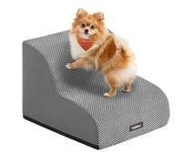 Feandrea Escalier pour Chien, à 2 Marches, Velours Gaufré, Antidérapant | Marches pour Chien, Imperméable, Pente Douce, Housse Amovible Lavable, Poignée, Gris Tourterelle, Collection BADDI PPS012GD01