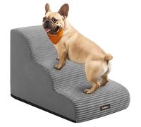 Feandrea Escalier pour Chien, à 3 Marches, Marches pour Chien, Lit, Canapé, Imperméable avec Designs Antidérapants, Pente Douce, Housse Amovible Lavable, Poignée, Gris Tourterelle PPS003G01