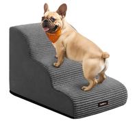 Feandrea Escalier pour Chien, à 3 Marches, Velours Côtelé, Marches pour Chien, Lit, Canapé, Imperméable, Design Antidérapant, Pente Douce, Housse Amovible Lavable, Poignée, Gris Ardoise PPS003GN01