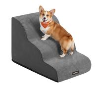 Feandrea Escalier pour Chien, à 3 Marches, Velours Gaufré, Marches pour Chien, Lit, Canapé, Imperméable, Design Antidérapant, Pente Douce, Housse Amovible Lavable, Poignée, Gris Ardoise PPS013GN01