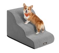 Feandrea Escalier pour Chien, à 3 Marches, Velours Gaufré, Marches pour Chien, Lit, Canapé, Imperméable, Design Antidérapant, Pente Douce, Housse Amovible Lavable, Poignée, Gris Tourterelle PPS013GD01