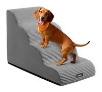 Feandrea Escalier pour Chien, à 4 Marches, Marches pour Chien, Lit, Canapé, Imperméable avec Designs Antidérapants, Pente Douce, Housse Amovible Lavable, Poignée, Gris Tourterelle PPS004G01