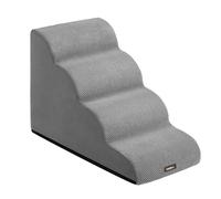 Feandrea Escalier pour Chien, à 4 Marches, Velours Gaufré, Antidérapant | Marches pour Chien, Imperméable, Pente Douce, Housse Amovible Lavable, Poignée, Gris, Collection BADDI PPS014GD01