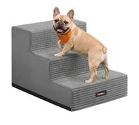 Feandrea Escalier pour Chien et Chat, 3 Marches en Mousse Haute Densité, Rampe Antidérapante, Housse Imperméable Lavable, 46 x 40 x 33 cm, Gris, pour Canapé et Lit Collection Baddi PPS023GD01