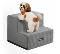 Feandrea Escalier pour Petits Chiens, 2 Marches en Mousse, Velours Côtelé, Antidérapant, Housse Lavable, 30 x 38 x 28 cm, Gris, pour Canapé, Collection Baddi PPS022GD01