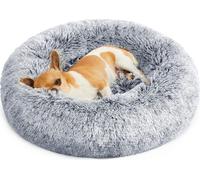 Feandrea Fluffy Lit pour chien, lit pour chat, coussin donut, lavable, rembourrage central amovible, peluche longue, diamètre 50 cm, Ombre gris