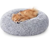 Feandrea Fluffy Lit pour chien, lit pour chat, coussin donut, lavable, rembourrage central amovible, peluche longue, 60 cm de diamètre, gris ombre