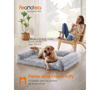 Feandrea FluffyHug Panier pour Chien, Canapé pour Chiot, Taille XXL, pour Chiens de Grande Taille, en Mousse Alvéolée, avec Housse Amovible Lavable, 122 x 85 x 19 cm Gris ombré