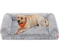 FEANDREA FluffyHug XXL Lit pour grand chien, lit pour chien en mousse ondulée, housse lavable et amovible 122 x 85 x 24 cm, ombre grey