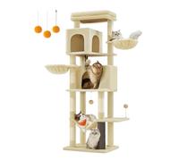 Feandrea Arbre à Chat, Tour à Chat de 175 cm de Haut, Multi-Niveaux, avec 2 Niches, 2 Paniers, 5 Griffoirs, Toilettage Autonome, Perchoir, Hamac, Beige Sable PCT182Y01