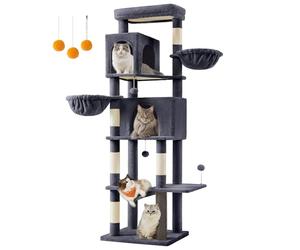 Feandrea Grand Arbre à Chat, 190 cm, Multi-Niveaux, 2 Niches, 2 Paniers | Tour à Chat, 5 Griffoirs, Toilettage Autonome, Perchoir, Hamac, Gris foncé, Collection CLAWFY PCT183G02