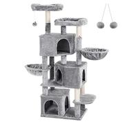 FEANDREA Grand Arbre à Chat, avec 3 Niches, 164 cm de Hauteur, Gris Clair PCT98W