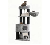 Feandrea Grand arbre à chat avec panier-perchoir en peluche, transat, grotte douillette et poteaux épais en sisal - Gris clair
