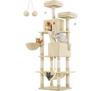 Feandrea grand arbre à chat, hauteur 206 cm, arbre à chat XXL, avec 13 griffoirs, 2 plateformes, 2 grottes, panier, hamac, boules de peluche,
