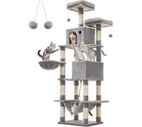 Feandrea grand arbre à chat, hauteur 206 cm, arbre à chat XXL, avec 13 griffoirs, 2 plates-formes, 2 grottes, panier, hamac, balles en peluche