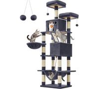 Feandrea grand arbre à chat, hauteur 206 cm, arbre à chat XXL, avec 13 griffoirs, 2 plates-formes, 2 grottes, panier, hamac, balles en peluche,