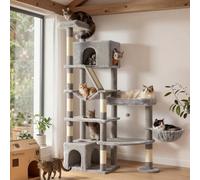 Feandrea Grand Arbre à Chat, Multi-Niveaux, 105 x 45 x 188,2 cm | Centre d'Activités avec Poteaux en Sisal et Griffoir, Base Renforcée, Gris Clair, Collection CLAWFY PCT016G101