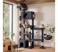 Feandrea Grand Arbre à Chat, Multi-Niveaux avec Poteaux en Sisal et Griffoir, Centre d'Activités, Base Renforcée, 105 x 45 x 188,2 cm, Gris Foncé, pour Plusieurs Chats, Collection Clawfy PCT016G201
